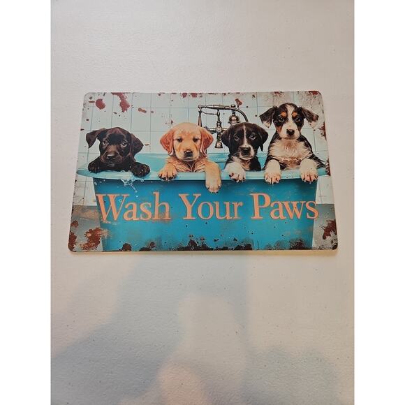 Wash Your Paws, Rustic-looking Metal Sign, 8x12 Dogs Bath - Picture 1 of 7